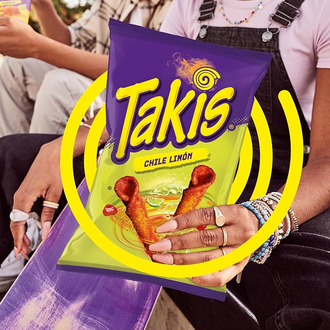 Takis Chile Limon Rolled Tortilla Chips, 9.9oz Bag | New Flavor, Midly Spicy Chili and Lime Flavor, Corn Snack Chips, Individual Bags, Sharing Size