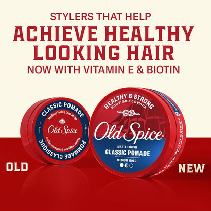 Old Spice Classic Pomade for Men, Healthy & Strong with Vitamin E & Biotin, Men's Hair Styling Pomade, Medium Hold, Matte Finish, 2.22 oz, Twin Pack