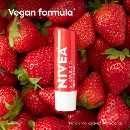 NIVEA Strawberry Lip Care, Tinted Lip Balms with Shea Butter, 4 x 0.17 OZ