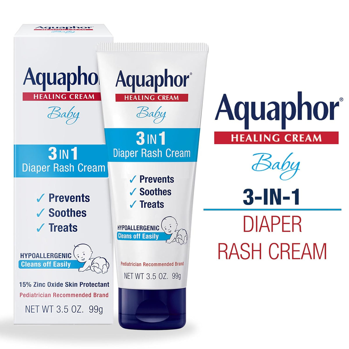 Aquaphor Baby Diaper Rash Cream with Zinc Oxide, Multipack, 3.5 Ounce (Pack of 12)