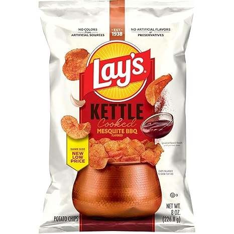 Lay's Kettle Cooked Mesquite Barbecue Flavored Potato Chips, 8 Oz
