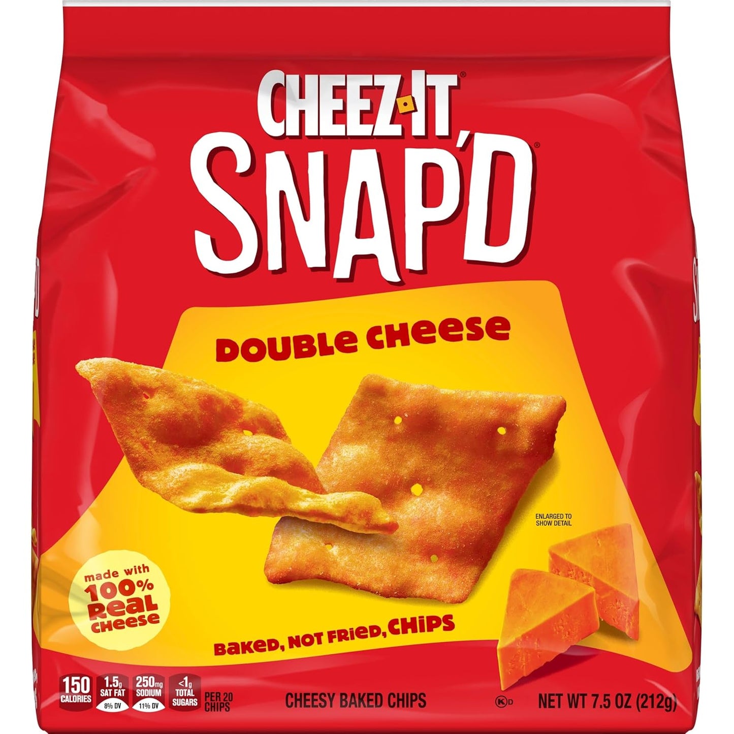 Cheez-It Snap'd Cheesy Baked Chips, Lunch Snacks, Double Cheese, 7.5oz Bag (1 Bag)