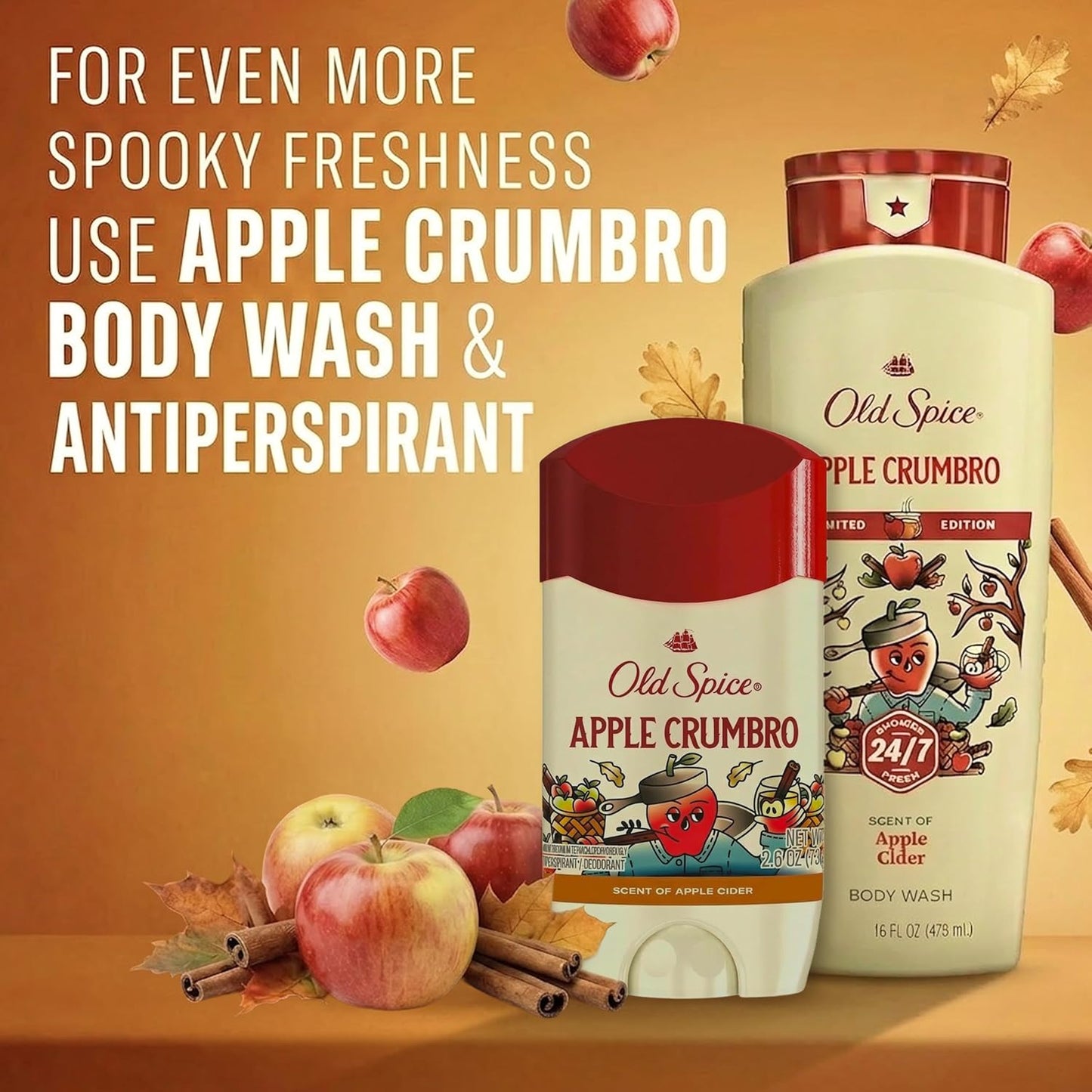 Old Spice Dry Feel Antiperspirant Deodorant for Men, Fallidudes Limited Edition, 24/7 Frightful Freshness and Odor Protection, Apple Crumbro with Apple Cider Scent, 3.0 oz