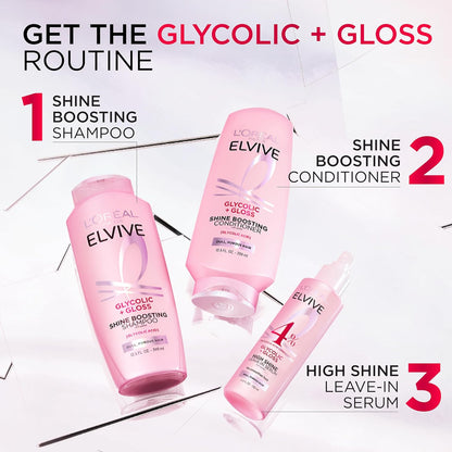 L'Oreal Paris Elvive Glycolic + Gloss High Shine Leave-In Hair Serum, Smooths Dull, Porous Hair Into High-Shine, Glossy Hair, 4.4 Fl Oz
