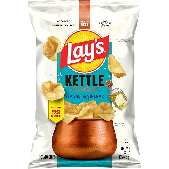 Lay's Kettle Cooked Sea Salt & Vinegar Flavored Potato Chips, 8 Oz