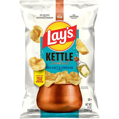 Lay's Kettle Cooked Sea Salt & Vinegar Flavored Potato Chips, 8 Oz