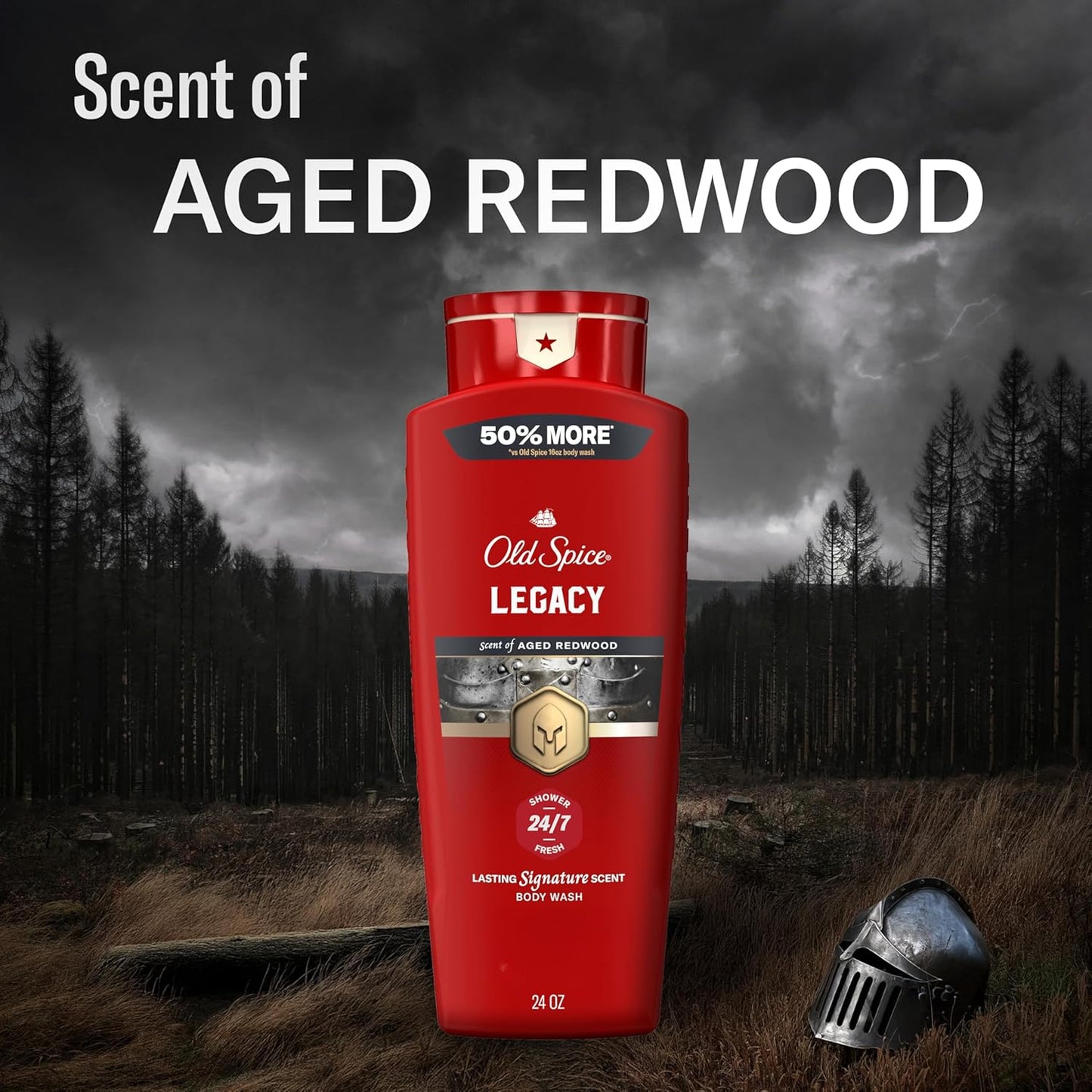 Old Spice Body Wash for Men, 24/7 Shower Fresh & Clean with Daily Use, Lasting Signature Scent, Refreshing Lather, Moisturizing Formula, Legacy with Coconut, Pine & Cedar Scent, 24 oz