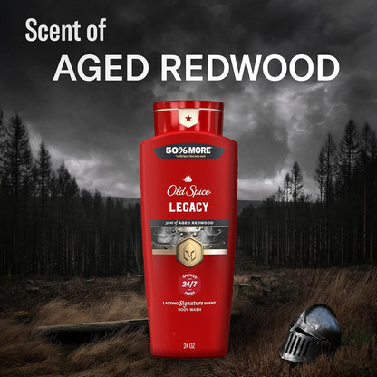 Old Spice Body Wash for Men, 24/7 Shower Fresh & Clean with Daily Use, Lasting Signature Scent, Refreshing Lather, Moisturizing Formula, Legacy with Coconut, Pine & Cedar Scent, 24 oz