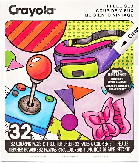Crayola I Feel Old Adult Coloring Book, 32pg Nostalgic 90s & 00s Designs, Alcohol Marker Friendly Paper, Mindful ScreenFree Activity for Adults, Millenial Gifts