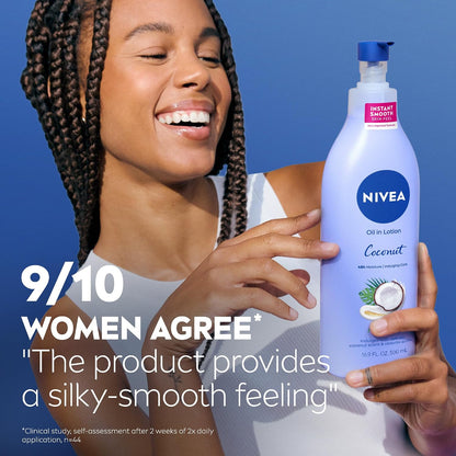 NIVEA Oil Infused Lotion Coconut and Monoi Oil Body Lotion for Women,Fast-Absorbing and Non-Greasy Coconut Scented-Lotion Moisturizes for 48 Hours,16.9 Fl Oz Pump Bottle,(Pack of 2)