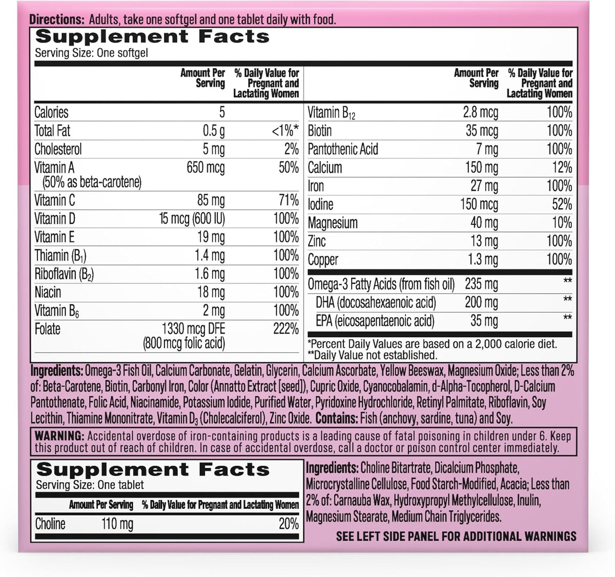 One A Day Prenatal Advanced- Prenatal Vitamins with Folic Acid, Choline, DHA & Iron, Pregnancy Vitamins for Women to Support Baby’s Development, 30+30 Ct (60 Total Set) (Packaging May Vary)