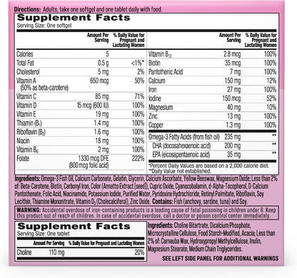 One A Day Prenatal Advanced- Prenatal Vitamins with Folic Acid, Choline, DHA & Iron, Pregnancy Vitamins for Women to Support Baby’s Development, 30+30 Ct (60 Total Set) (Packaging May Vary)