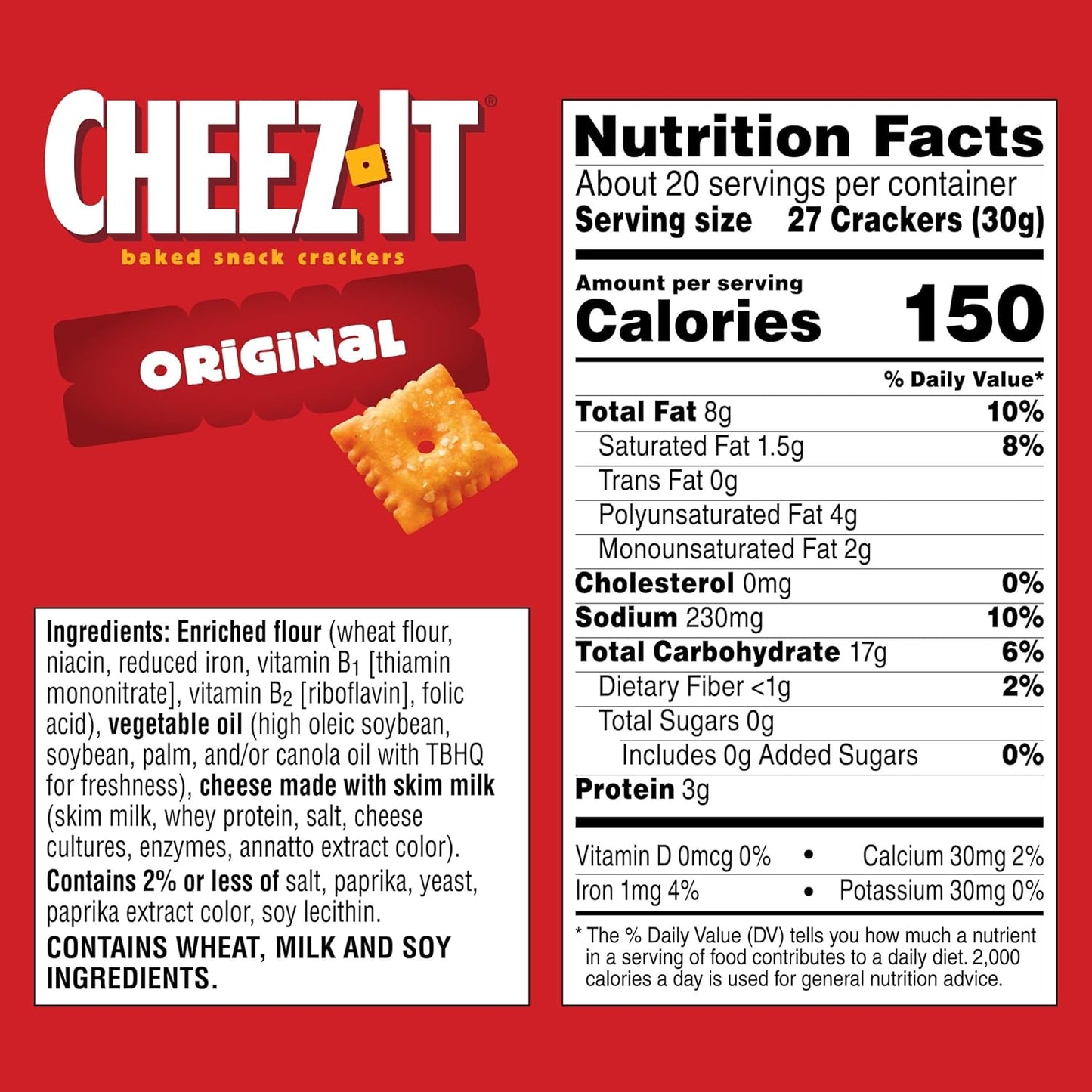 Cheez-It Cheese Crackers, Baked Snack Crackers, Lunch Snacks, Family Size, Original, 21oz Box (1 Box)