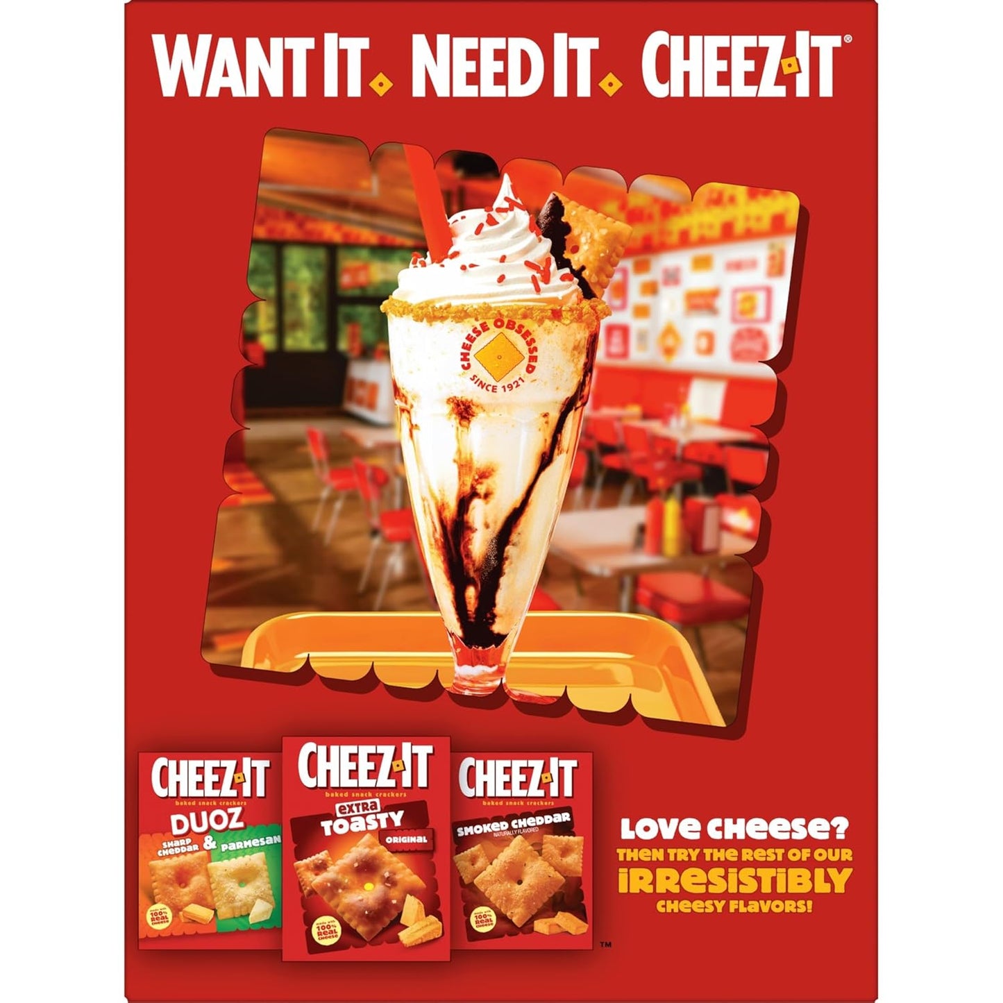 Cheez-It Baked Snack Crackers, Lunch Snacks, Family Size, Hot and Spicy, 21oz Box (1 Box) (Pack of 2)