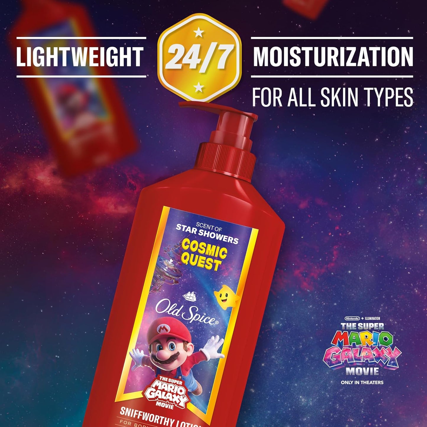 Old Spice Hand and Body Lotion for All Skin Types, x The Super Mario Galaxy Movie, 24/7 Lightweight Moisturization, Smell Super with Cosmic Quest, Scent of Star Showers, 16oz