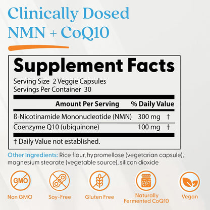 Doctor's Best NMN + CoQ10 Supplement, for Women & Men, Vegan, 60 Veg Caps
