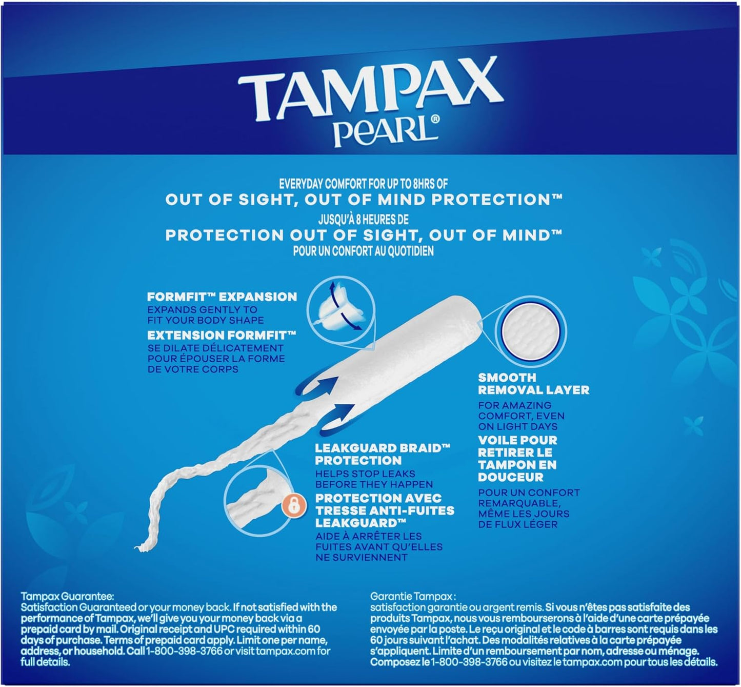 Tampax Pearl Tampons for Women, with LeakGuard Braid, Regular Absorbency, Unscented, 36 Count