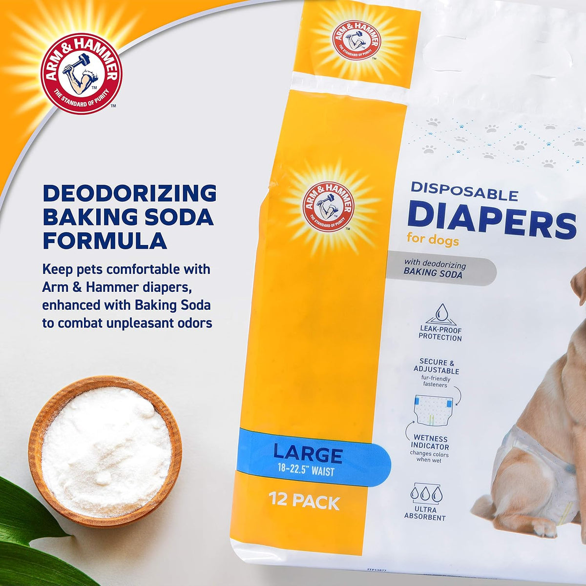 Arm & Hammer, Disposable Dog Diapers, Baking Soda, Large, 12 Count, 2 Pack