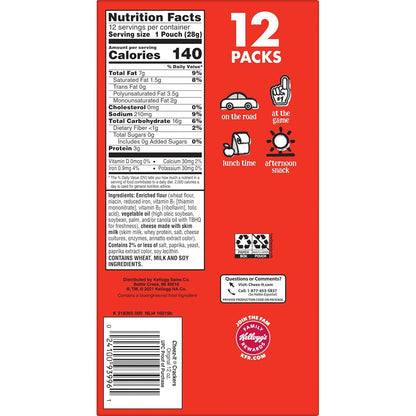 Cheez-It Baked Snack Cheese Crackers, Original, Single Serve, 1 oz Bags (12 Count)