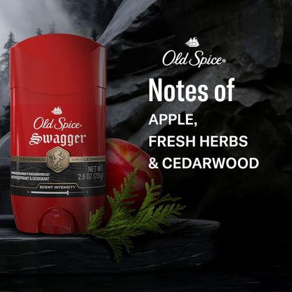 Old Spice Antiperspirant Deodorant for Men, 24/7 Sweat & Odor Protection, 24/7 Lasting Freshness, Invisible Solid, Swagger with Cedarwood Scent, 2.6 oz (Pack of 2)