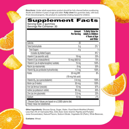 One A Day Kids Multivitamin with Iron Gummy, Vitamin D, Vitamin C, E, Zinc for Immune Support, Gummy Vitamins, Kids Multivitamin Gummies with Iron, Orange & Pineapple Flavor, 60 Ct(Packaging May Vary)