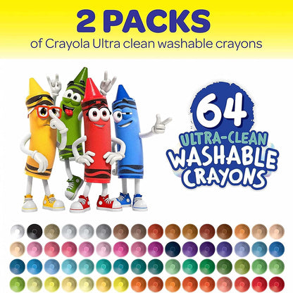 Crayola Washable Crayons for Kids - 64ct (2 Boxes), Classroom Must Haves, Teacher School Supplies Essentials, Bulk Crayons for Toddlers