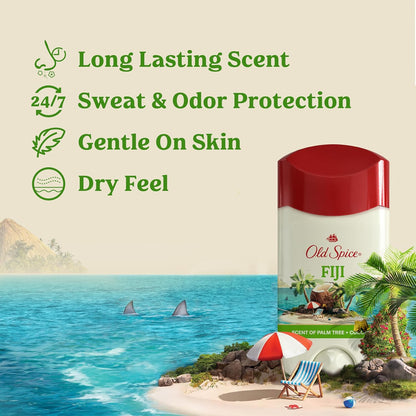 Old Spice Dry Feel Antiperspirant Deodorant for Men, 24/7 Sweat & Odor Protection, Gentle on Skin with Skin Conditioners, Dry Feel Stick, Fiji with Palm Tree + Coconut Scent, 2.6 oz (Pack of 2)