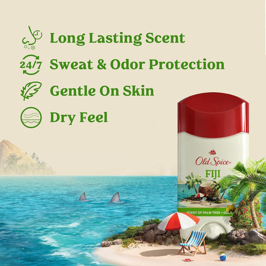 Old Spice Men's Antiperspirant & Deodorant, 24/7 Lasting Freshness, Advanced Sweat & Odor Protection with Skin Conditioners, Invisible Solid, Fiji with Palm Tree Scent, 2.6 oz (Pack of 6)