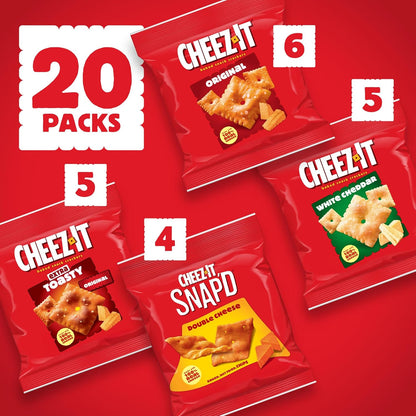 Cheez-It Cheese Crackers, Baked Snack Crackers, Lunch Snacks, Grab n' Go, Variety Pack, 19.1oz Box (20 Packs)