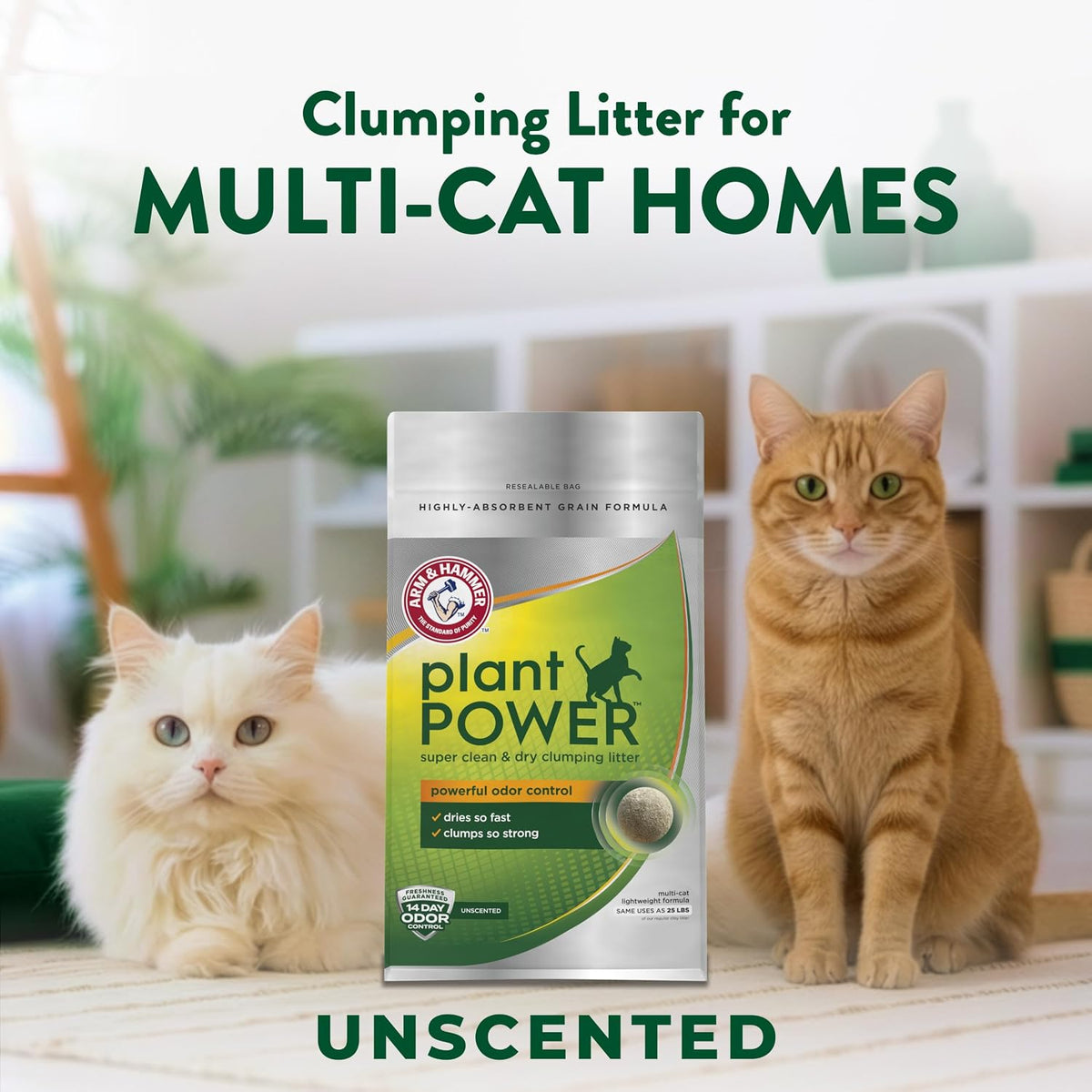 ARM & Hammer Plant Power Plant-Based Clumping Cat Litter, Unscented 15 Lbs