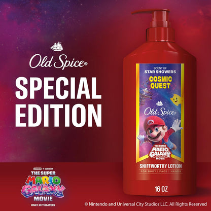 Old Spice Hand and Body Lotion for All Skin Types, x The Super Mario Galaxy Movie, 24/7 Lightweight Moisturization, Smell Super with Cosmic Quest, Scent of Star Showers, 16oz
