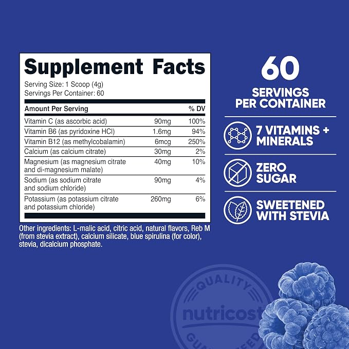 Nutricost Electrolyte Complex Powder, 60 Servings, Blue Raspberry