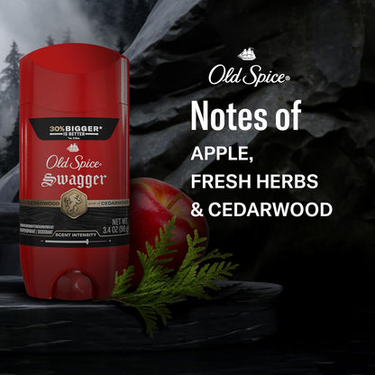 Old Spice Antiperspirant Deodorant for Men, 24/7 Sweat & Odor Protection, 24/7 Lasting Freshness, Invisible Solid, Swagger with Cedarwood Scent, 3.4 oz