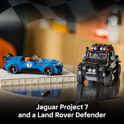 LEGO Speed Champions Jaguar Project 7 & Land Rover Defender 77264 | Building Toy for Boys & Girls, Ages 10+, Detailed Toy Cars for Kids, Play or Display Model, 740 pieces, Gift for Birthdays
