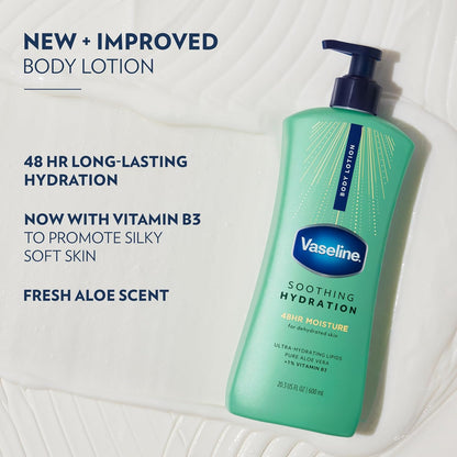 Vaseline Soothing Hydration Body Lotion Soothing Hydration for Dry Skin with Ultra-Hydrating Lipids + 1% Aloe Vera Extract to Refresh Dehydrated Skin 20.3 Fl oz