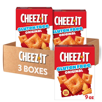 Cheez-It Baked Snack Crackers, Gluten Free, Lunch Snacks, Original (3 Boxes)