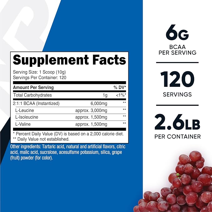 Nutricost BCAA Powder (Grape) 120 Servings, Optimal 2:1:1 Ratio, GMO-Free