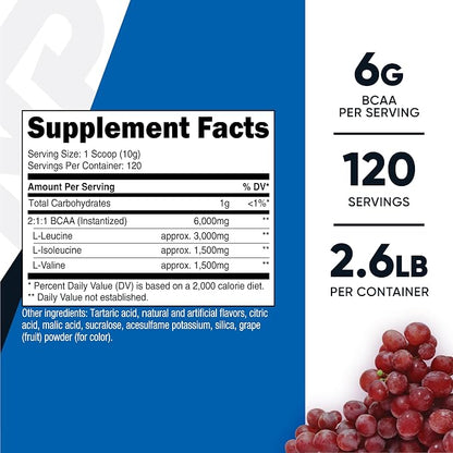Nutricost BCAA Powder (Grape) 120 Servings, Optimal 2:1:1 Ratio, GMO-Free