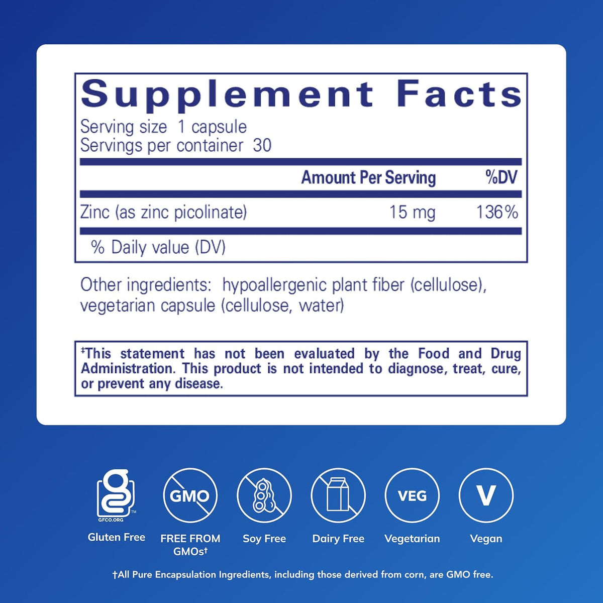 Pure Encapsulations Zinc 15 mg, 30 Capsules