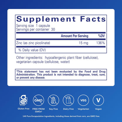 Pure Encapsulations Zinc 15 mg, 30 Capsules