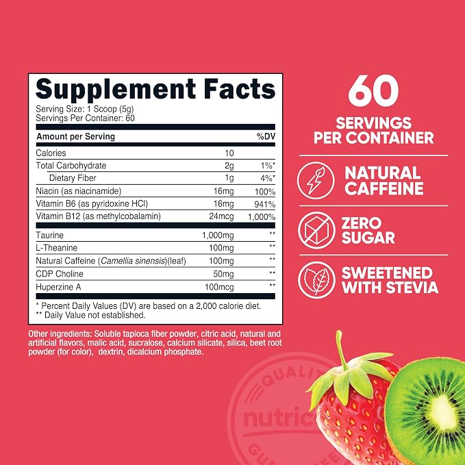 Nutricost Energy Complex Powder (Strawberry Kiwi) 300 Grams, 60 Servings