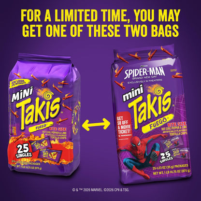 Takis Fuego Mini Rolled Tortilla Chips, 25 pc / 1.23 oz Multipack