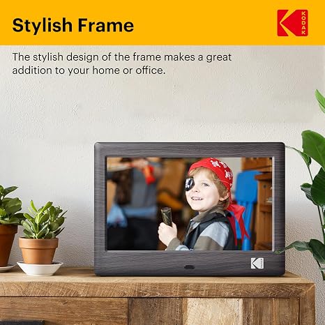 KODAK 7 Inch Digital Picture Frame with Remote Control, 1024x600 HD Display Digital Photo Frame, USB or SD Card Required, Auto-Rotate, Supports Photo/Video/Music/Calendar/Slideshow
