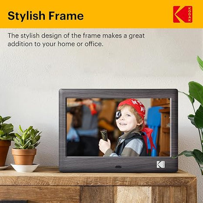 KODAK 7 Inch Digital Picture Frame with Remote Control, 1024x600 HD Display Digital Photo Frame, USB or SD Card Required, Auto-Rotate, Supports Photo/Video/Music/Calendar/Slideshow