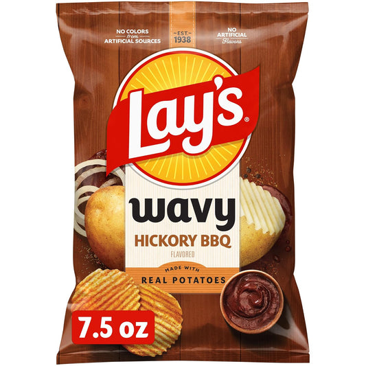 Lay's Wavy Potato Chips Barbecue Flavor Hickory BBQ, 7.5 Oz