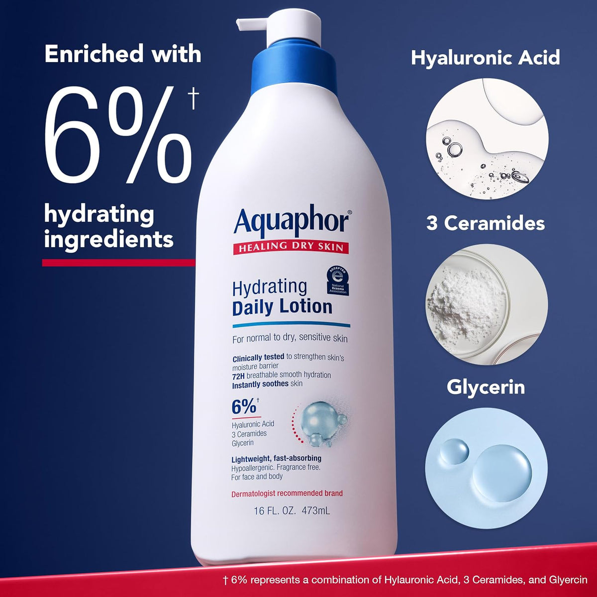 Aquaphor Daily Hydrating Face and Body Lotion, Hyaluronic Acid, 16 FL OZ