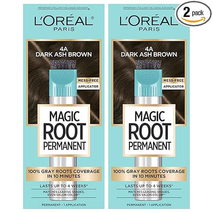 L'Oreal Paris Magic Root Permanent Hair Color Kit, 100% Gray Hair Coverage In Just 10 Minutes, Precision Brush Applicator for Seamless Application, 4A Dark Ash Brown (2 Count)