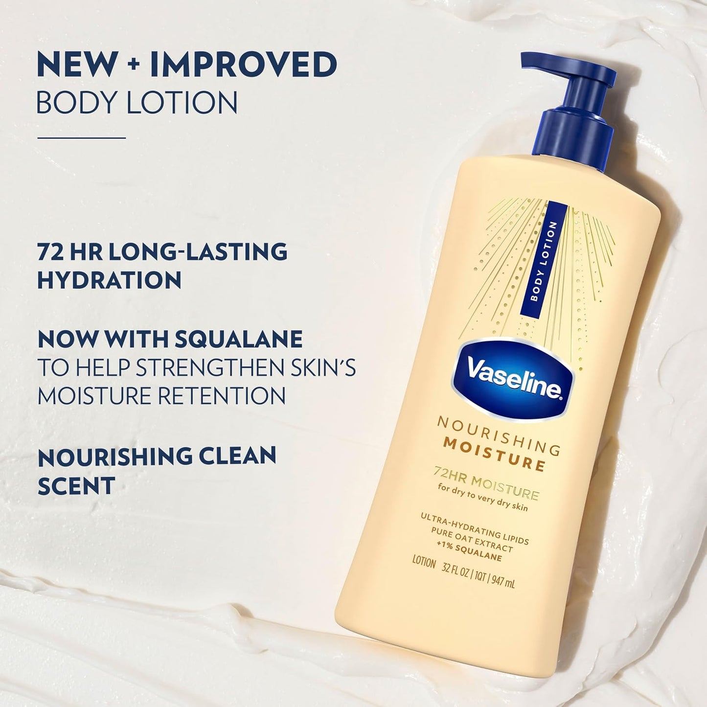 Vaseline Intensive Care Nourishing Moisture Lotion Body Lotion for Dry Skin, Made with Ultra-Hydrating Lipids + Pure Oat Extract for Nourished, Healthy-Looking Skin 32 oz