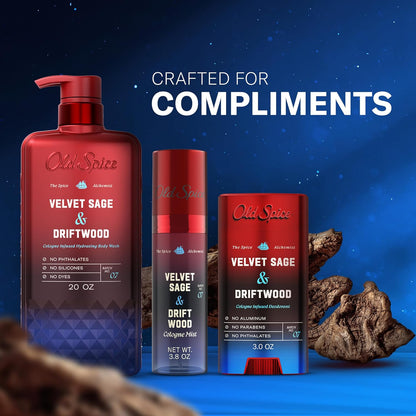 Old Spice Cologne Mist for Men, The Spice Alchemist Collection, 24/7 Cologne Infused Scent, No Trade Off Formula, Free of Parabens & Phthalates, Velvet Sage + Driftwood Scent, 3.8 oz