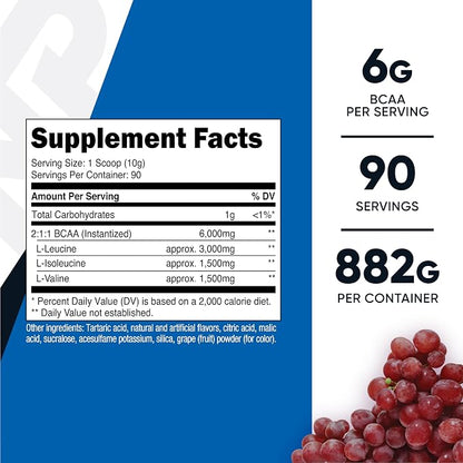 Nutricost BCAA Powder (Grape) 90 Servings, Optimal 2:1:1 Ratio, GMO-Free